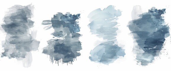 Canvas Print - Four different shades of blue paint splatters on a white background