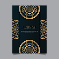 Wall Mural - Gold ornamental wedding invitation template. - Vector.