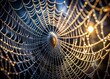 © Four888 - Delicate threads of metallic silver spider web glisten in extreme close-up, illuminated by high contrast lighting against a dark gradient background, evoking eerie elegance.