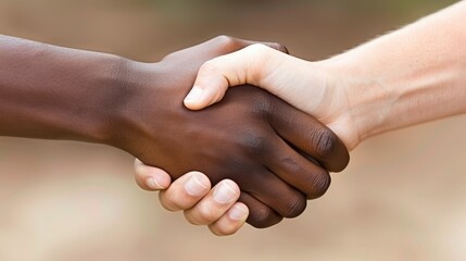 Poster - A close-up of a handshake with focus on the interlocking hands. 