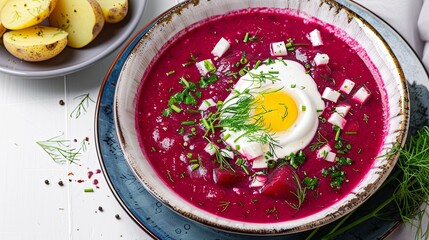 Wall Mural - A bowl of soup with a fried egg on top