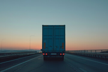 Wall Mural - Cargo Truck Journey at Dawn on Highway with Sunrise  