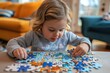 © DigitalMagicVisions - Little Girl Engaged in Educational Puzzle Solving at Home, Homeschooling Fun Learning Activity