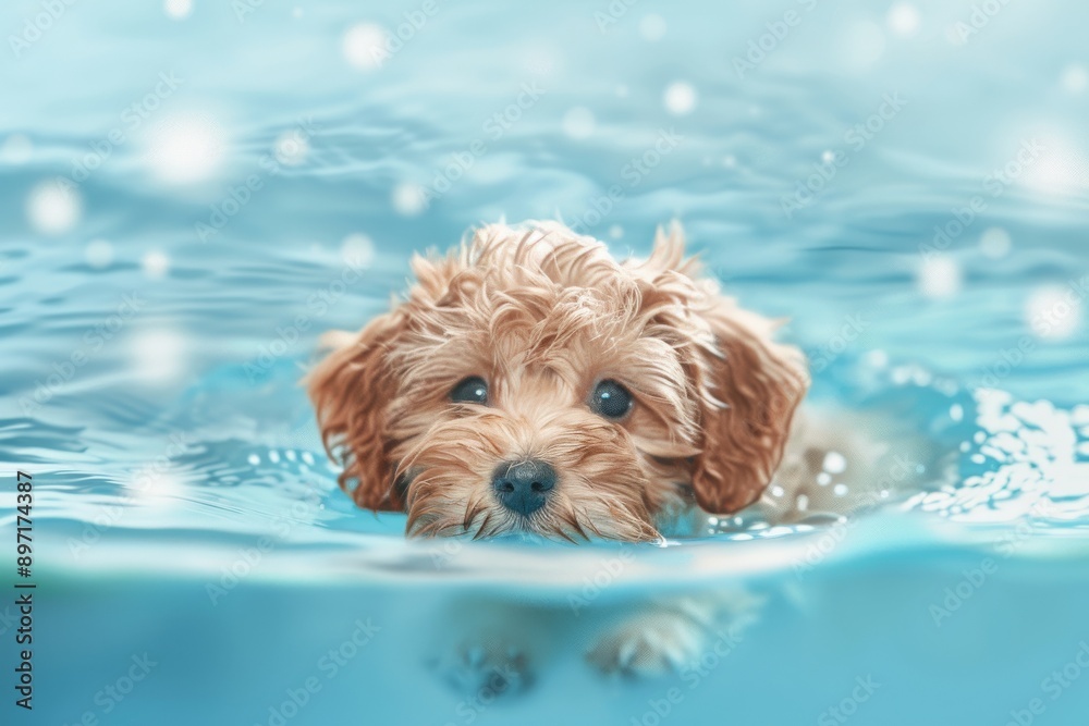 A close-up shot capturing the delightful expression of a poodle as it ...