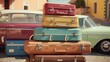 © khajar - Vintage Suitcases Stacked Beside a Classic Car