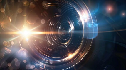 Wall Mural - Dazzling Light Flare with Blue and Gold Bokeh Background