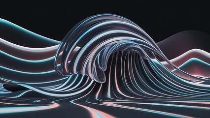 Abstract fluid 3d render holographic iridescent neon curved wave in motion dark background Gradient design background wallpaper