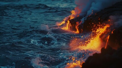 Sticker - Lava Flowing into the Ocean.