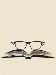 Wall Mural - An open book with eyeglasses resting on top against a minimalist background. Generative AI