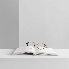 Aufkleber - Eyeglasses Resting On An Open Book Against A White Background. Generative AI