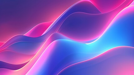 Poster - vibrant neon pink and blue waves blend on a colorful gradient, forming a stylish and modern design i