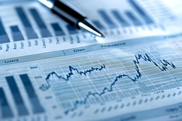Poster - Pen lying on paper showing charts and graphs depicting financial data