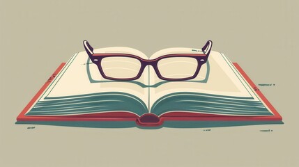Aufkleber - An open book with eyeglasses resting on the pages against a minimalist background. Generative AI