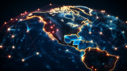 Wall Mural - Digital map of america  global network, data transfer, cyber tech, info exchange