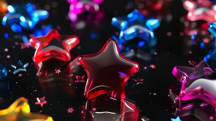 Wall Mural - a collection of colorful, glossy stars on a black background.