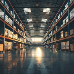 logistics warehouse featuring pallet racks for packaging products, demonstrating an organized setup 