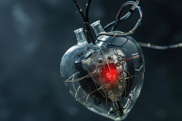 Poster - A heart shaped object with several wires attached to it, showcasing an intricate design, Energizing portrayal of a pacemaker, AI Generated
