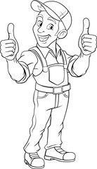 Poster - A painter, handyman, mechanic, plumber or other construction cartoon mascot man in overall dungarees. Giving a thumbs up.