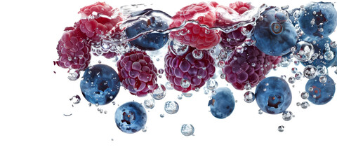 Wall Mural - A bunch of berries and blueberries are floating in water