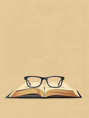Aufkleber - A pair of eyeglasses rest on top of an open book against a plain background. Generative AI