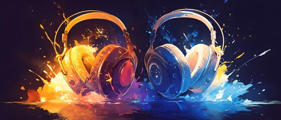 Sticker - Headphones in a Digital Explosion of Color.