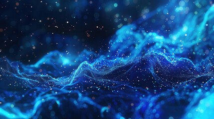 Wall Mural - abstract digital landscape with pulsating particles of blue light creating a mesmerizing bokeh effect in a cyberethereal atmosphere