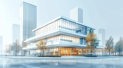 Poster - Modern Glass Office Building 3D Illustration