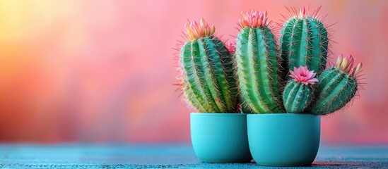 Wall Mural - Blooming Cactus Trio in Pastel Hues