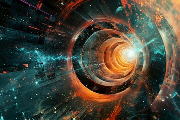 Poster - This computer-generated image showcases a visually captivating spiral, Futuristic abstract interpretation of space travel, AI Generated