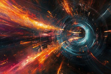 Poster - This computer generated image features a visually striking spiral design that showcases intricate patterns and mesmerizing motion, Futuristic abstract interpretation of space travel, AI Generated