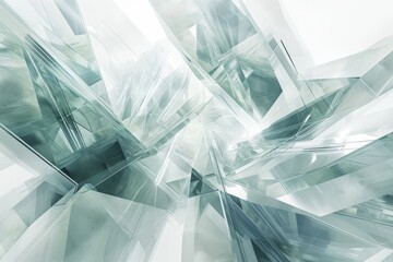 Poster - A detailed view of an abstract design featuring shades of green and white, Futuristic crystalline architecture in an abstract style, AI Generated
