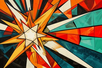 Poster - Vibrant Painting of a Multicolored Star, Futuristic cubist interpretation of a star cluster, AI Generated