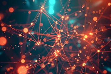 Poster - An image featuring an abstract background with vibrant lights and intersecting lines, Futuristic data nodes interconnected in an abstract style, AI Generated
