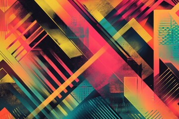Poster - An artistic composition showcasing vivid colors, intersecting lines, and geometric squares in an abstract arrangement, Futuristic geometric patterns in vibrant colors, AI Generated