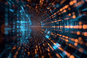 Poster - An abstract background featuring circles in shades of blue and yellow, Futuristic, minimalistic depiction of quantum computing, AI Generated