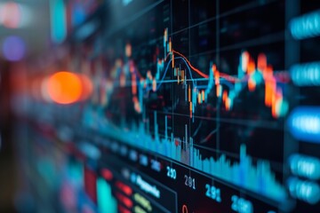 Poster - A computer screen displays a live stock chart with fluctuating values and trading patterns, Gauge chart showcasing investor sentiment towards market conditions, AI Generated