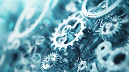 Aufkleber - Close-up of interconnected silver gears in motion. Symbolizing mechanical engineering and industrial innovation.