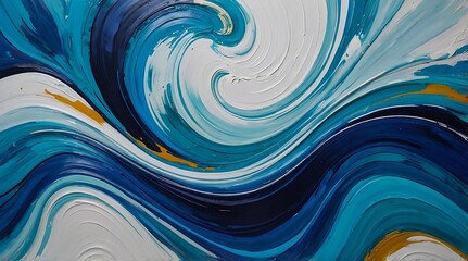 Wall Mural - Painted Abstract backdrop, Swirling Ocean Blues, Acrylic Brushwork, Wave Patterns, Modern Wall Art, Creative Backdrop, Vibrant Richness, Harmony, Unique Expressionism, Fine Art Decoration