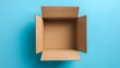 © pkproject - Empty cardboard box with open flaps on blue background with copy space