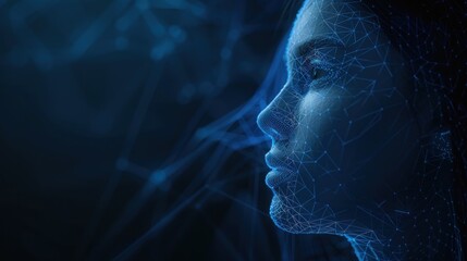 Aufkleber - A digital portrait of a womans face rendered in a network of lines and dots