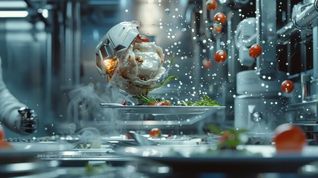 Write a science fiction story set in a world where food replicators create meals that materialize and hover before consumption.