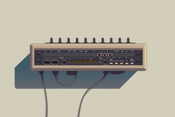 Poster - A detailed view of an electronic device placed on a flat table surface, Iconic portrayal of an ethernet switch in a minimalistic style, AI Generated