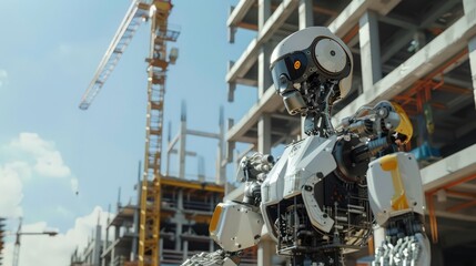 Aufkleber - Show a construction robot equipped with advanced sensors and AI, autonomously navigating a complex site.