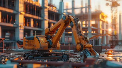 Aufkleber - Show a construction robot equipped with advanced sensors and AI, autonomously navigating a complex site.