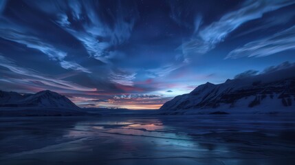 Sticker - Showcase a breathtaking view of noctilucent clouds, glowing softly in the twilight sky with their high-altitude ice crystal formations.