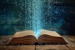 © Ifti Digital - An open book with its pages aglow, radiating a soft light, Image of a book with its pages transforming into binary numbers, AI Generated