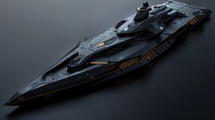 Poster - Showcase a futuristic naval warship with stealth technology and modular armaments, designed for enhanced defense capabilities