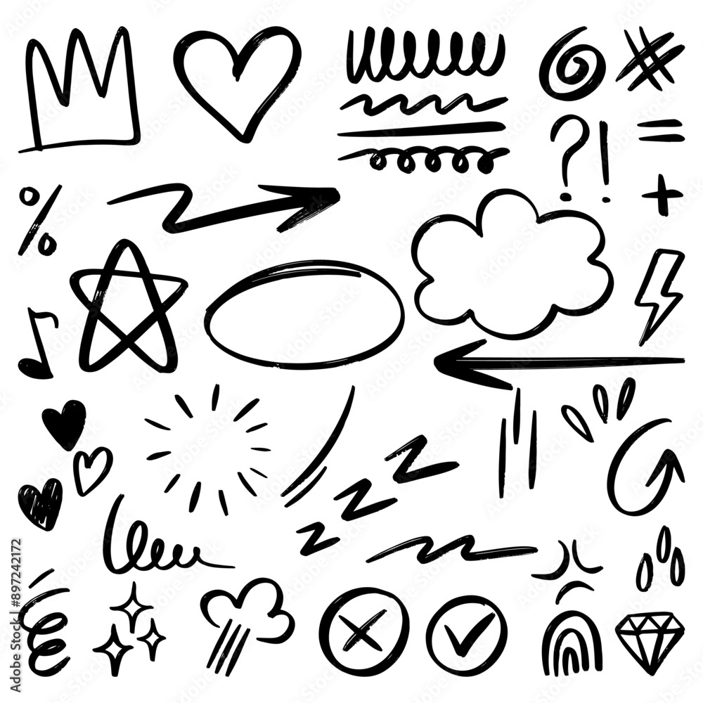 set of Hand drawn doodle elements for concept design isolated on white ...