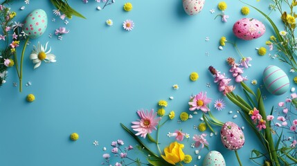 Wall Mural - Easter themed design with blue background copy space provided