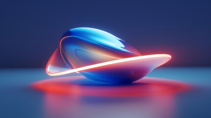 glowing neon lights illuminate abstract blue shape on dark background, evoking a futuristic and mini